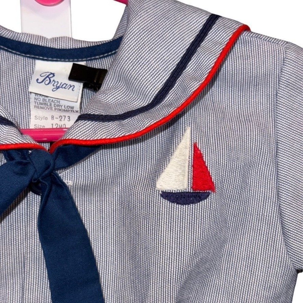 Vtg Bryan 12mo (9/12 mo IMO) Boys Sailor Shirt with Boat Applique VGUC for age! - Picture 2 of 4